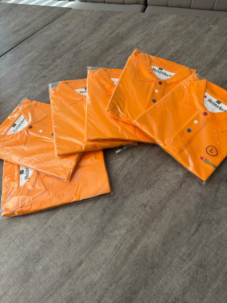 6 x Nieuwe Heineken Oranje Polo's - Maat L, Kleding | Heren, Polo's, Ophalen of Verzenden, Nieuw, Maat 52/54 (L), Oranje
