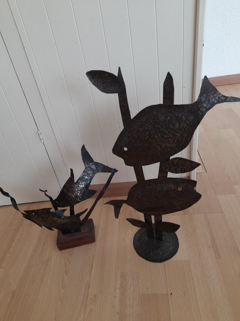 2 metalen vis sculpturen -, Ophalen