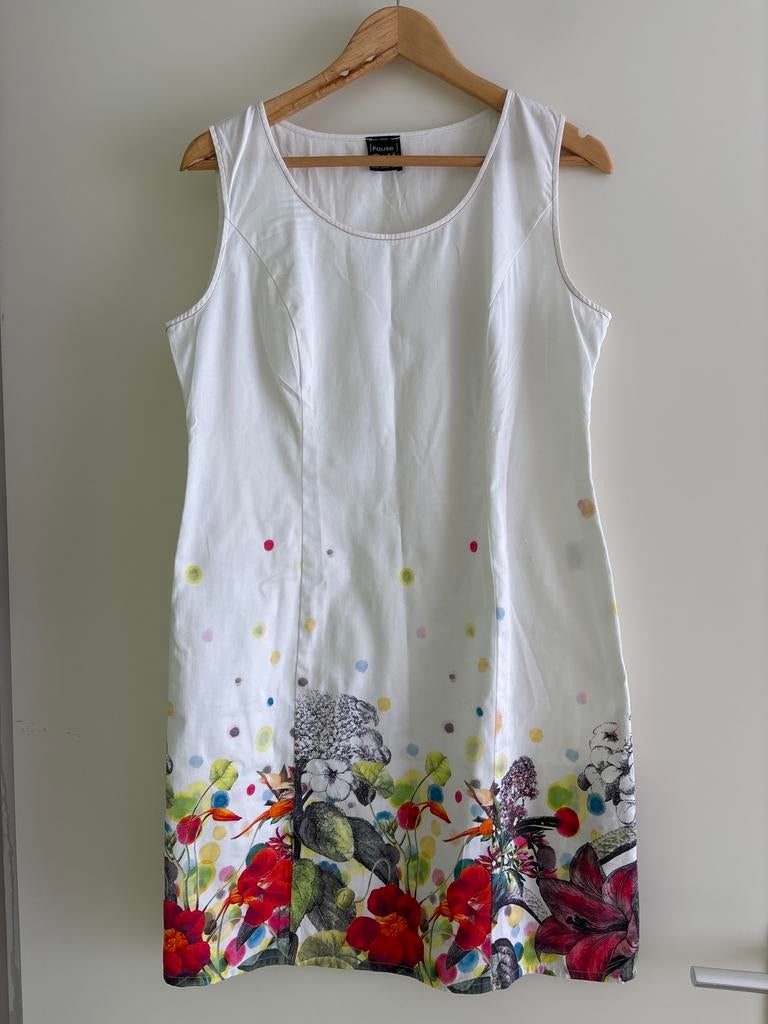 Zomerjurk met bloemenprint - Pause Café, Maat 38/40 (M), Wit, Ophalen of Verzenden, Gedragen