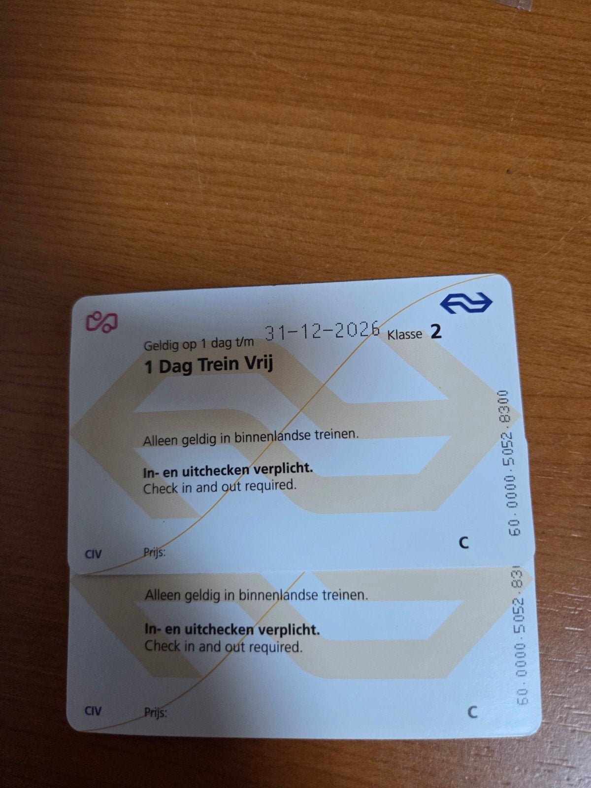 2 NS dagkaartjes alle dagen geldig, Tickets en Kaartjes, Eén persoon