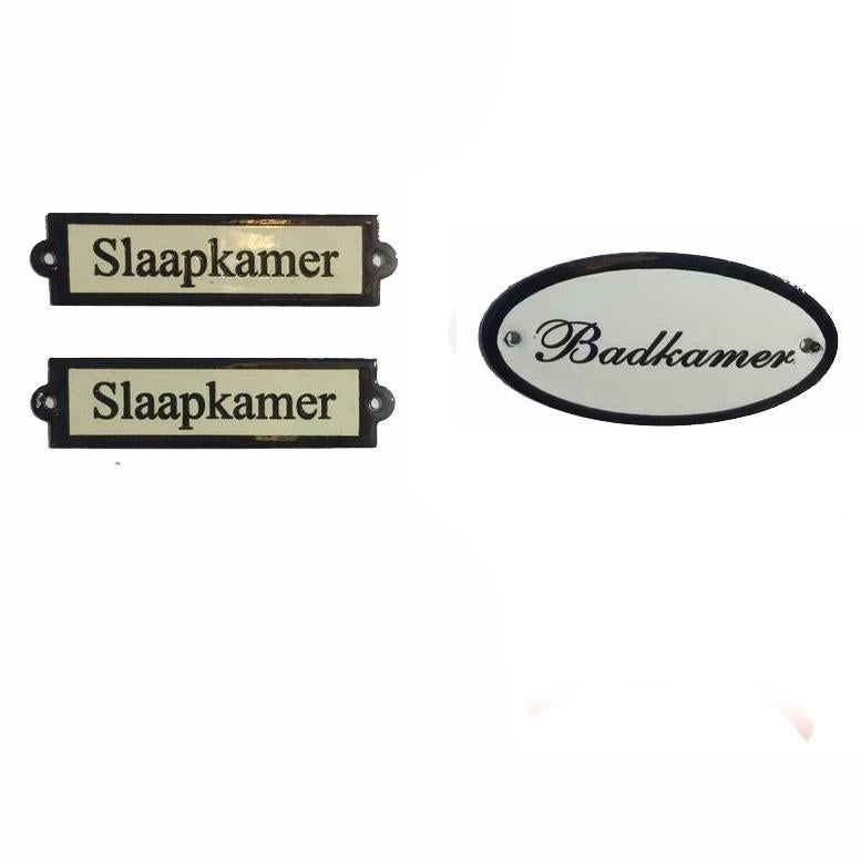 Emaille DEURBORDJE 1x Slaapkamer 1x Badkamer, Antiek en Kunst, Ophalen of Verzenden