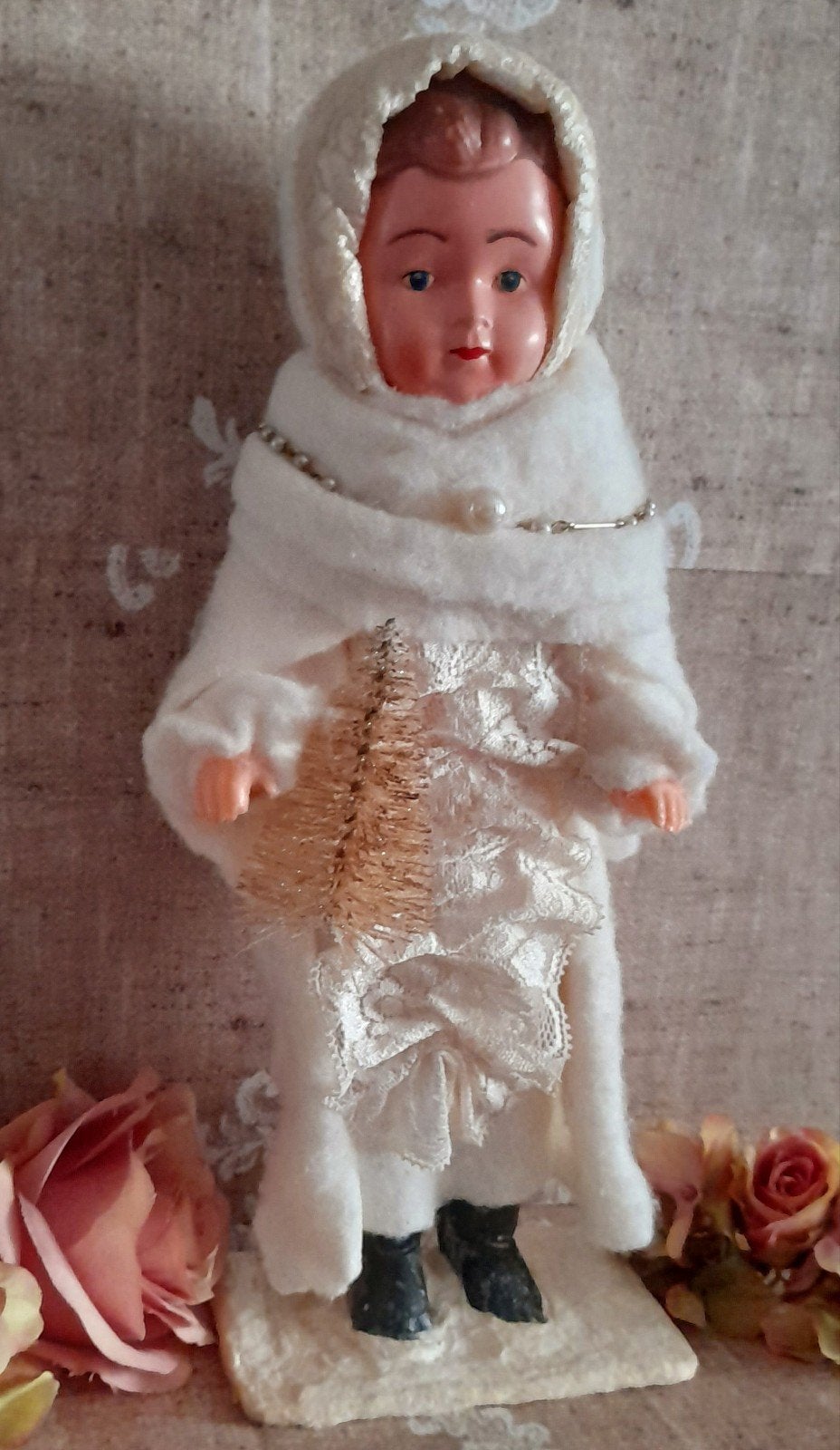 Prachtige grote brocante wattenpop Kerst Spun cotton, Ophalen of Verzenden