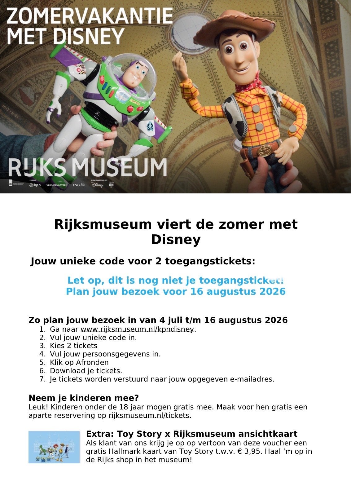 Rijksmuseum viert de zomer met Disney tot en met 16-8-2026, Twee personen, Ticket of Toegangskaart