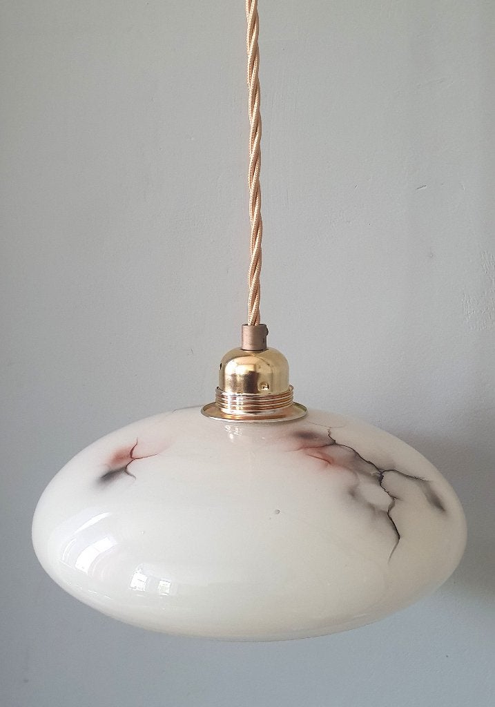 Vintage gemarmerder hanglamp - opaline glas - Art Deco, Ophalen of Verzenden