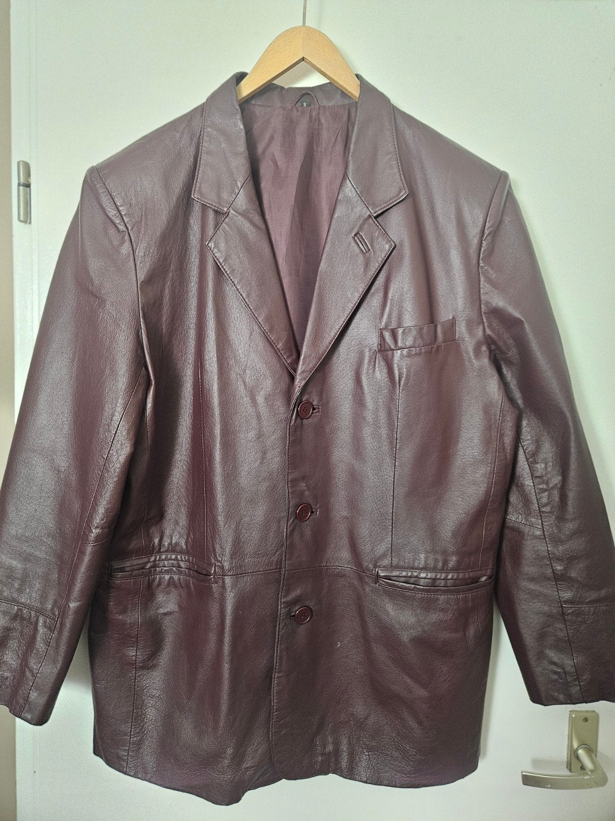 Prachtige z.g.a.n. bordeauxrode leren jas, mt S!, Overige kleuren, Ophalen of Verzenden, Zo goed als nieuw, Leerfashion Modecentrum