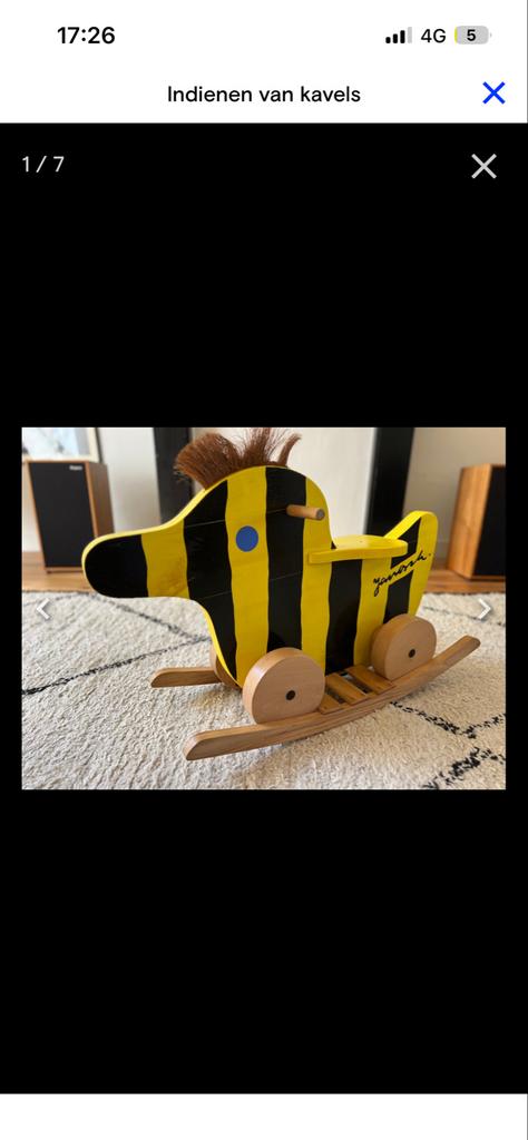 Janosch houten hobbelpaard/loopwagen - Geel/Zwart Zebra, Ophalen, Gebruikt, Jongen of Meisje