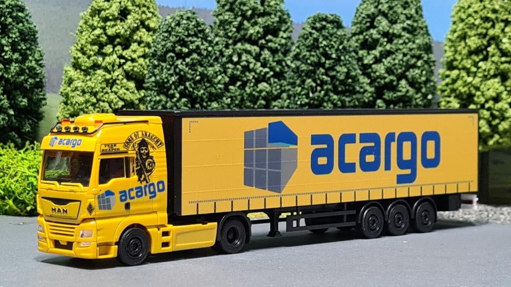 069 Herpa Acargo MAN schuifzeilenoplegger, Ophalen of Verzenden, Nieuw, Bus of Vrachtwagen, Herpa