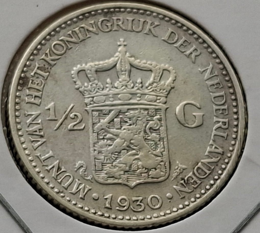 * Nederland 1/2 gulden 1930 = Wilhelmia met opgestoken haar, Postzegels en Munten, Munten | Nederland, ½ gulden, Zilver, Ophalen of Verzenden