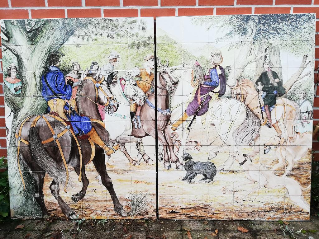 122hx183br Tegelpaneel de gevangenneming van Floris V, Ophalen, 122 cm, Steen/keramiek, Zo goed als nieuw