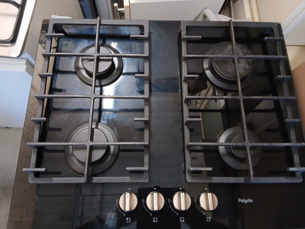 gaskookplaat Pelgrim inbouw gas op glas 4 pits nu 70 euro, Ophalen, Gebruikt, Zwart, 50 tot 100 cm