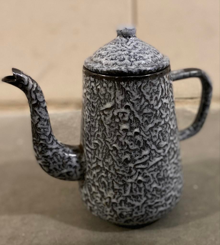 Vintage geëmailleerde koffiekan - gemarmerd wolkenmotief, Ophalen of Verzenden