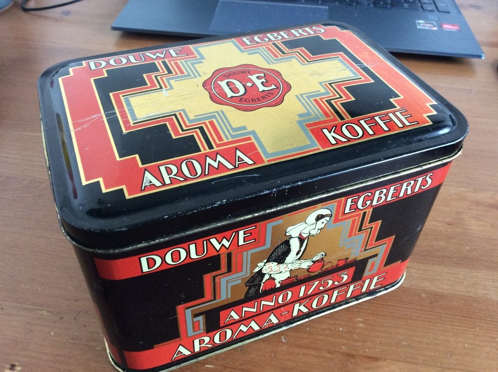 Douwe Egberts koffie blik zwart. gebruikt. 17 x 10 x 12 cm, Ophalen of Verzenden, Gebruikt, Koffie, Douwe Egberts