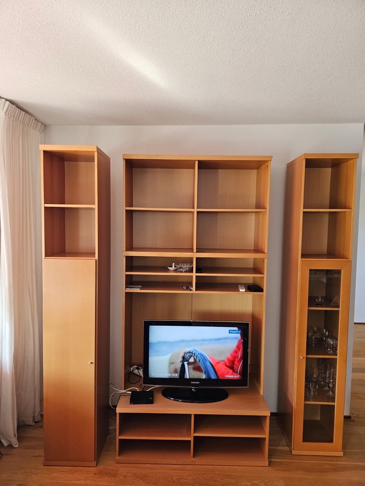 Complete wandmeubelset - Boekenkast, vitrinekast, tv-meubel, Ophalen, Gebruikt, 200 cm of meer, 150 tot 200 cm