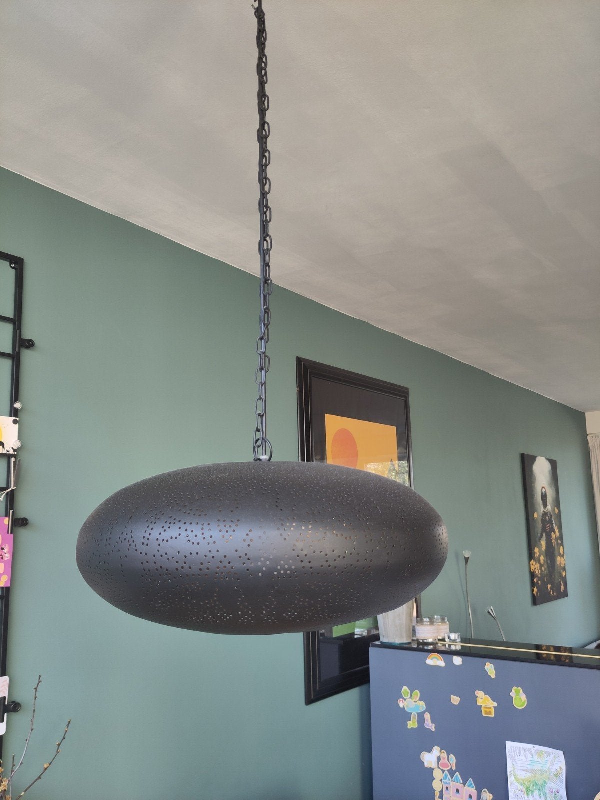 Oosterse hanglamp met goudkleurige binnenkant, Ophalen, Gebruikt, Metaal