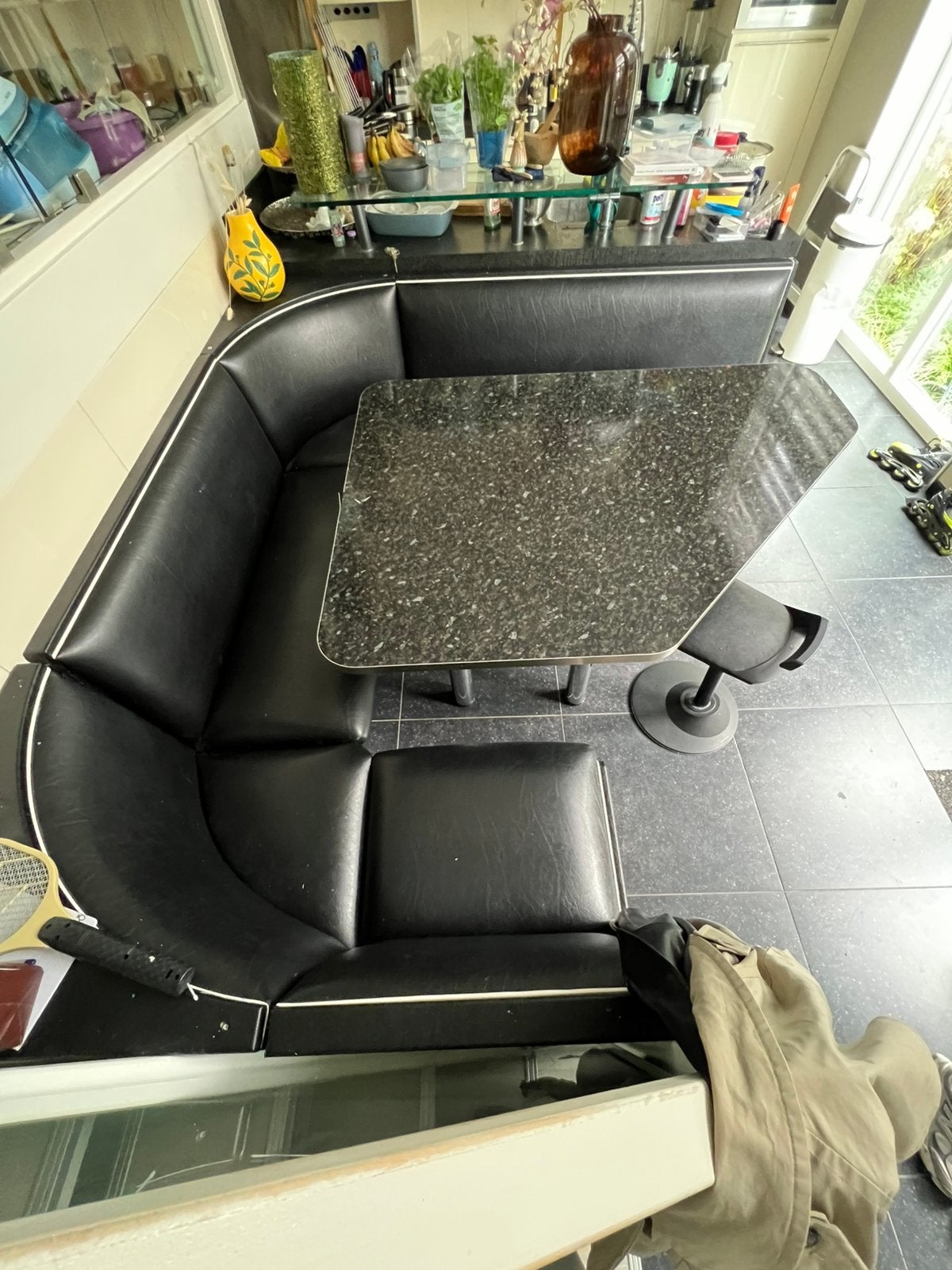 Zithoek + tafel jaren 50 stijl voor keuken , boot of caravan, Ophalen, Gebruikt, Overige materialen, Jaren 50
