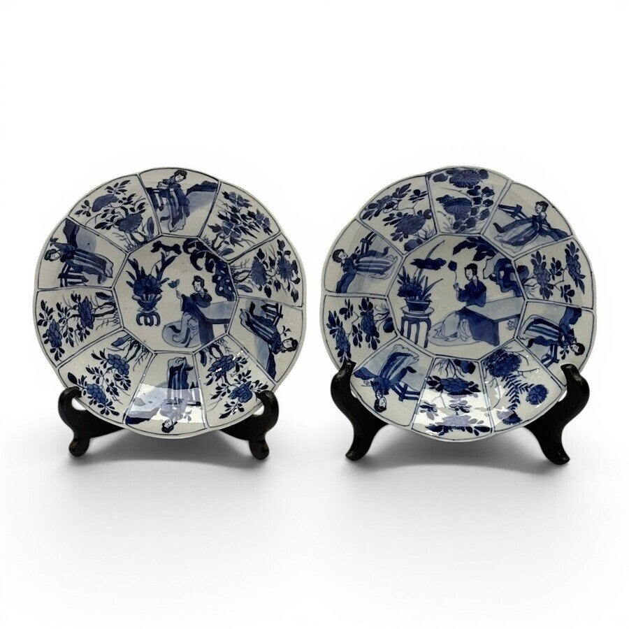 Paar Kangxi schotels met langelijzendecor, Ophalen of Verzenden