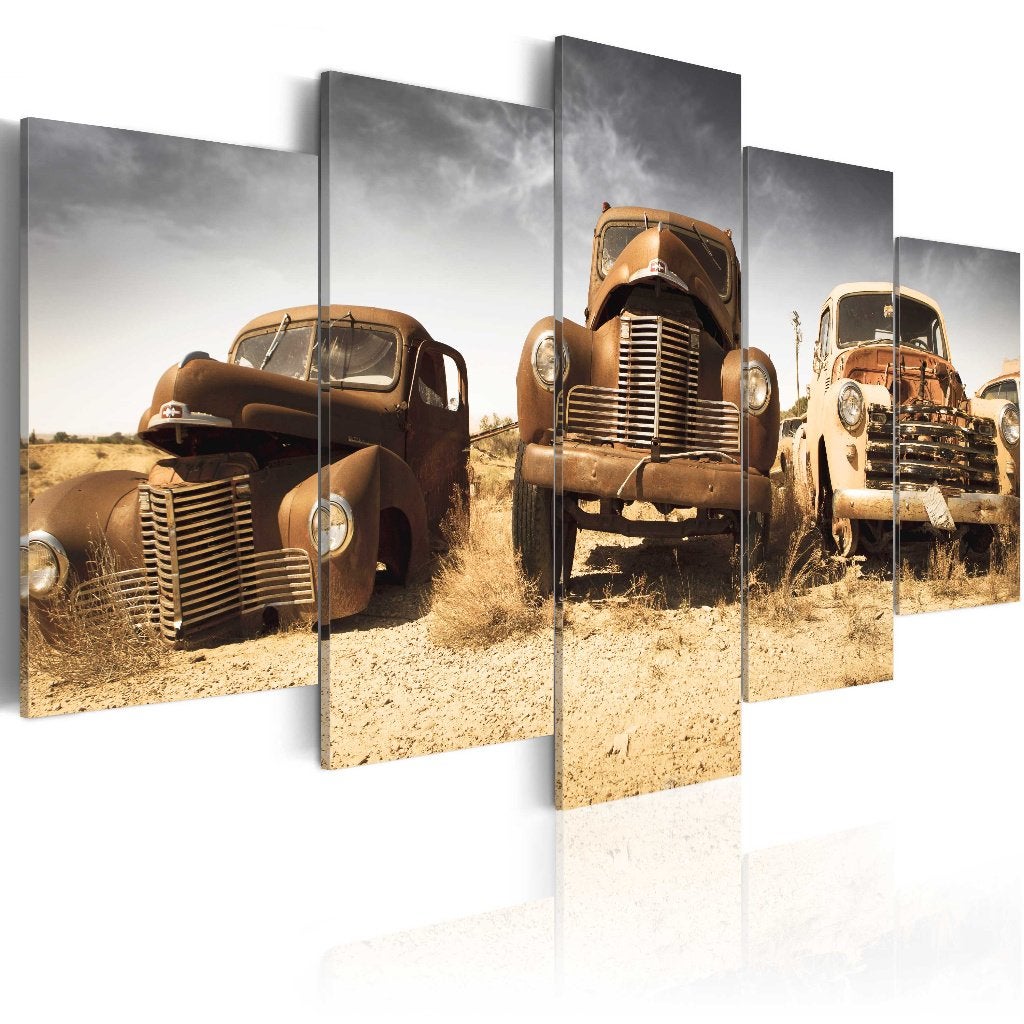 522 Oldtimer Auto 5 Luik Canvas Schilderij 200x100cm 2 maten, Ophalen of Verzenden