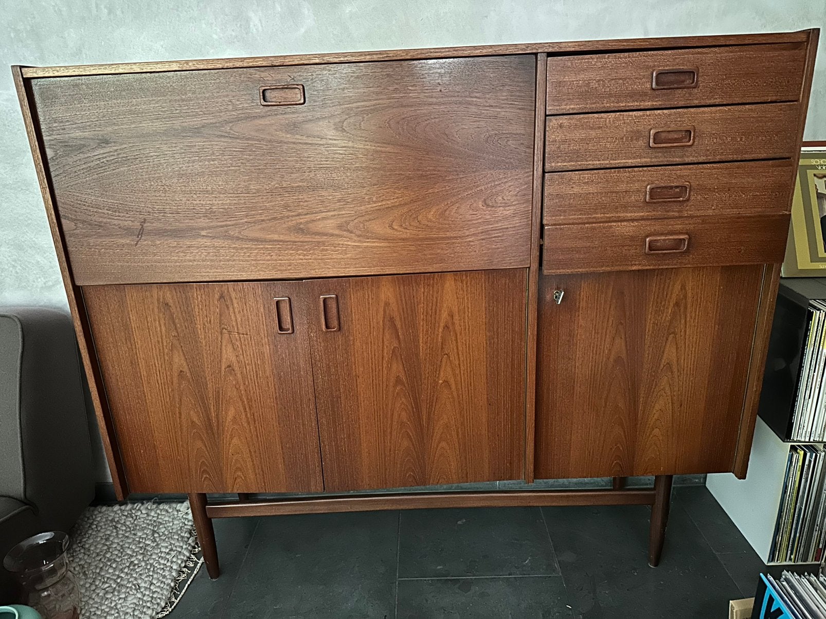 Mid century vintage teakhouten kast, Ophalen, Gebruikt, Mid century, 100 tot 150 cm