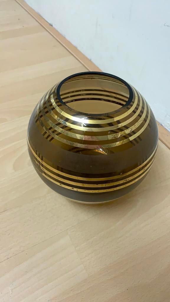 Glazen vaas met gouden strepen, Huis en Inrichting, Woonaccessoires | Vazen, Gebruikt, Overige kleuren, Ophalen of Verzenden, Glas