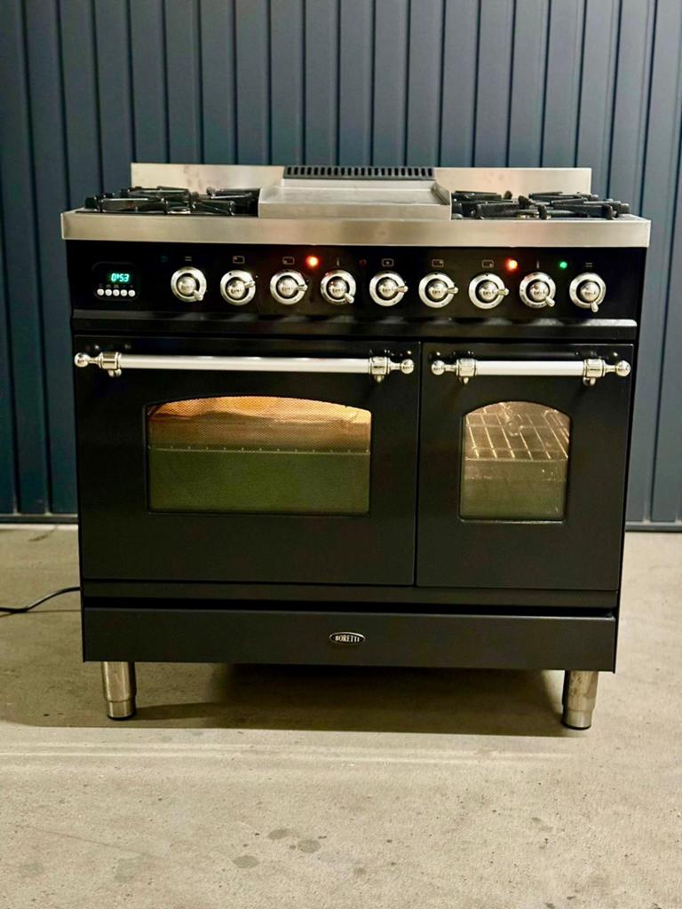 Gasfornuis Boretti 90 cm, Witgoed en Apparatuur, Fornuizen, Zo goed als nieuw, Vrijstaand, Gas, 5 kookzones of meer, 90 tot 95 cm