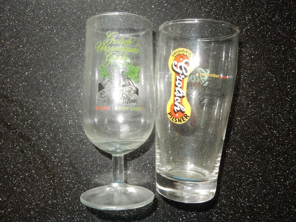 2 GROLSCH Verzamelaarsgilde Bier glazen (2001 en 2003), Ophalen of Verzenden, Zo goed als nieuw, Glas of Glazen, Grolsch