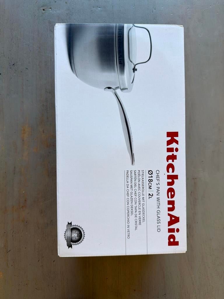 KitchenAid Chef's Pan met glazen deksel 18cm 2.1L, Ophalen of Verzenden, Nieuw, Rvs, Kookpan of Snelkookpan