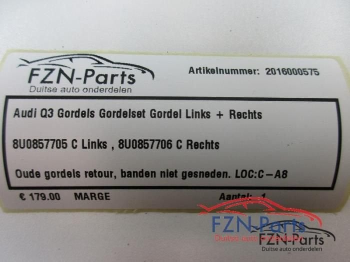 Audi Q3 Gordels Gordelset Gordel Links + Rechts (8U0857706C), Ophalen of Verzenden, Gebruikt