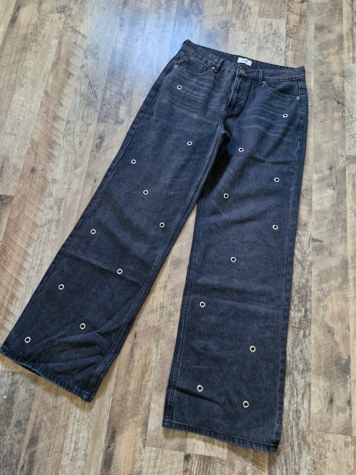 Gave aparte  jeans zilveren ringen zwart straight wijde pijp, Maat 38/40 (M), Zwart, Ophalen of Verzenden, Zo goed als nieuw
