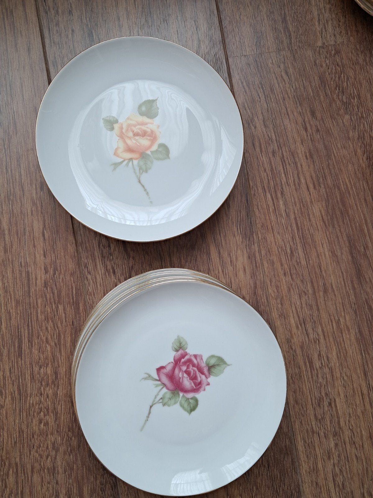 11 Fürstenberg schotels met rozenmotief (6 roze, 5 geel), Ophalen