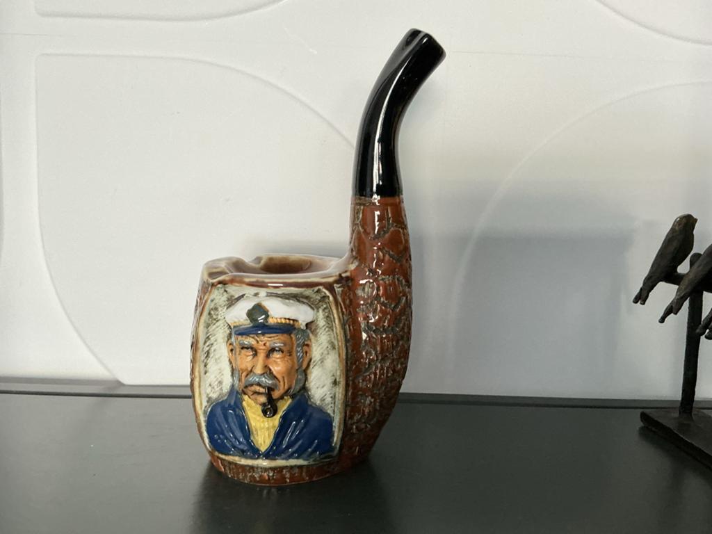 Vintage keramische pijp asbak met kapitein decoratie, Antiek en Kunst, Ophalen of Verzenden