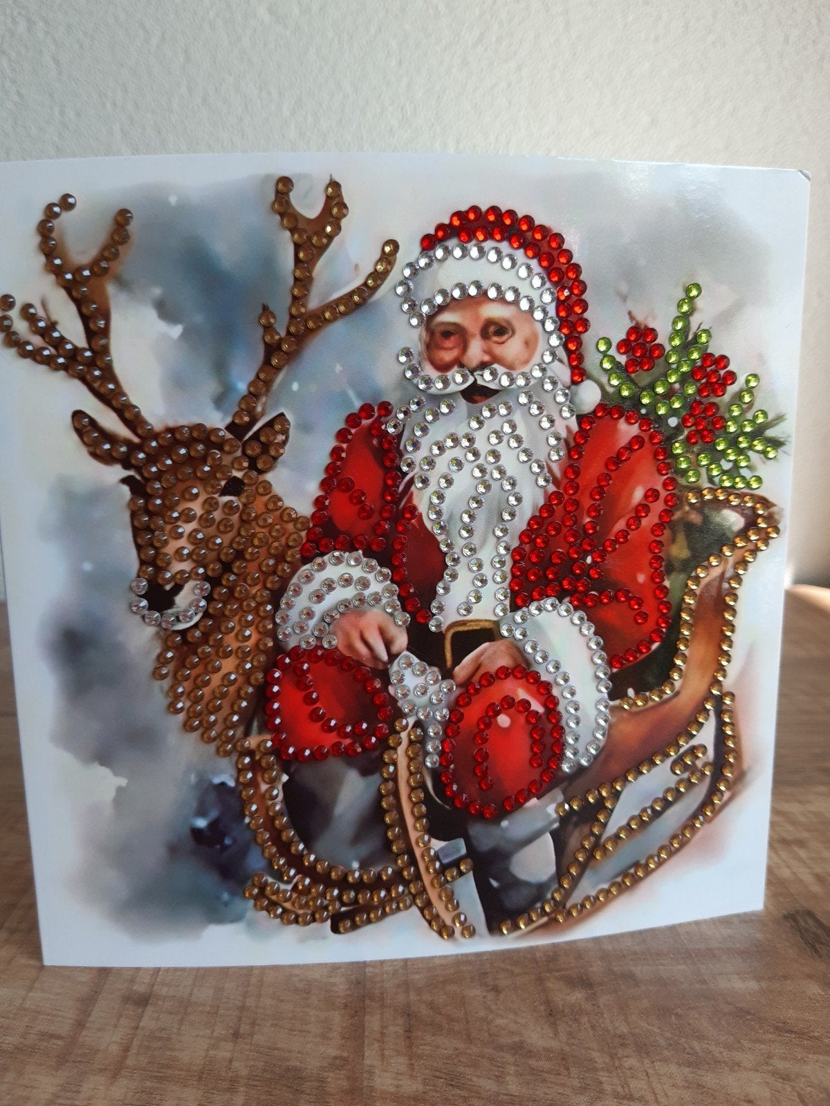 Diamond painting kerstkaart met kerstman in arreslee, Ophalen of Verzenden, Zo goed als nieuw, Kerst