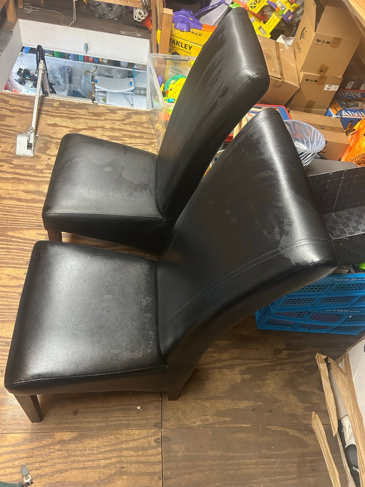 Set van 2 zwarte eetkamerstoelen, leer, Ophalen, Gebruikt, Twee, Zwart