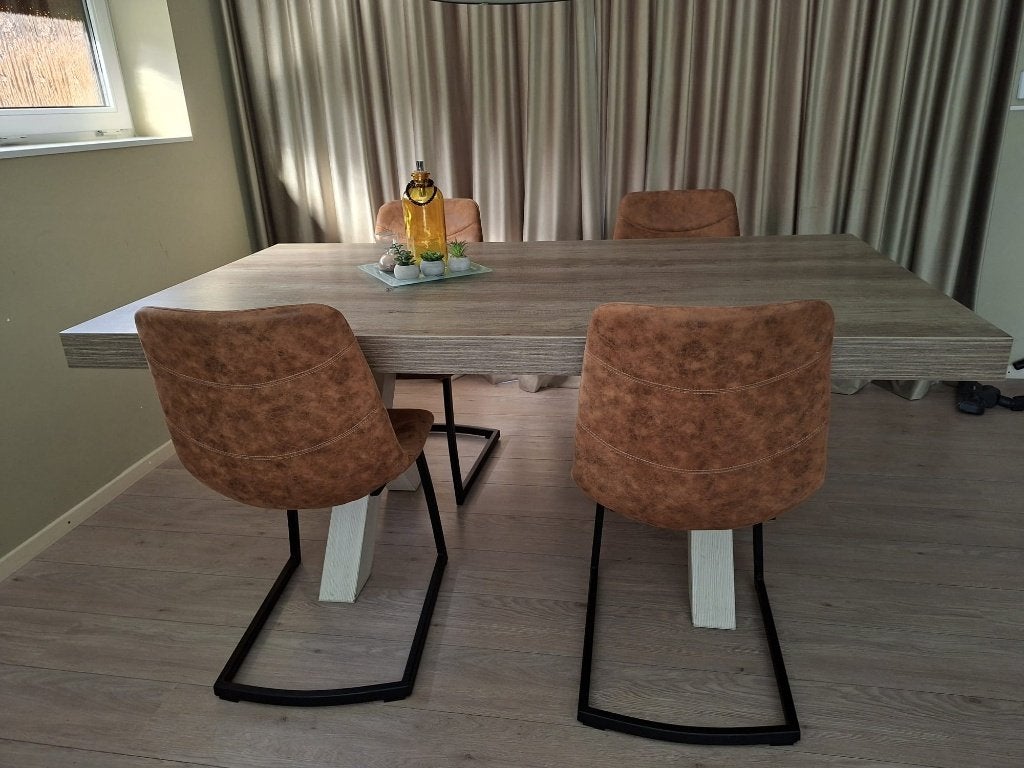 Eettafel met 4 stoelen, Ophalen, Gebruikt, 100 tot 150 cm, 150 tot 200 cm
