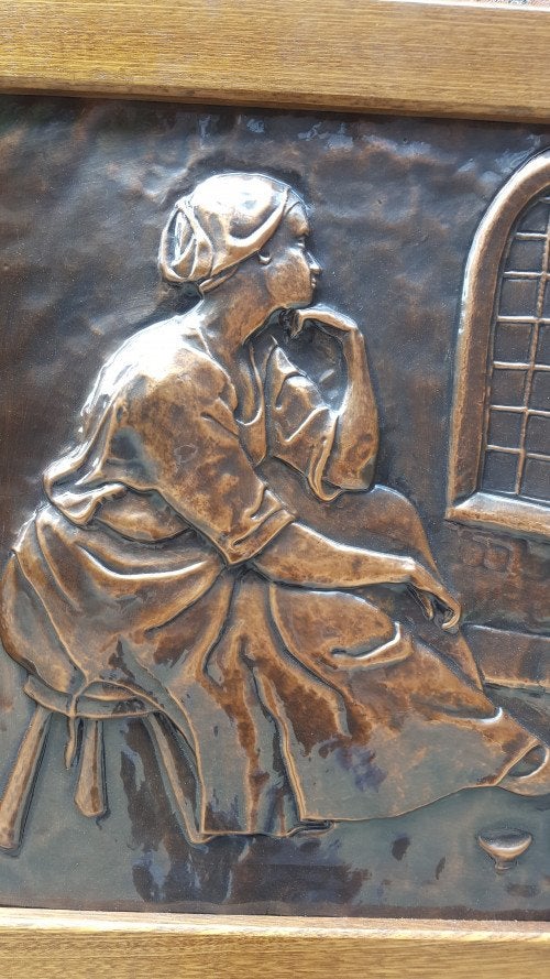 Schilderij rood koper relief paneel in houten lijst, Ophalen of Verzenden