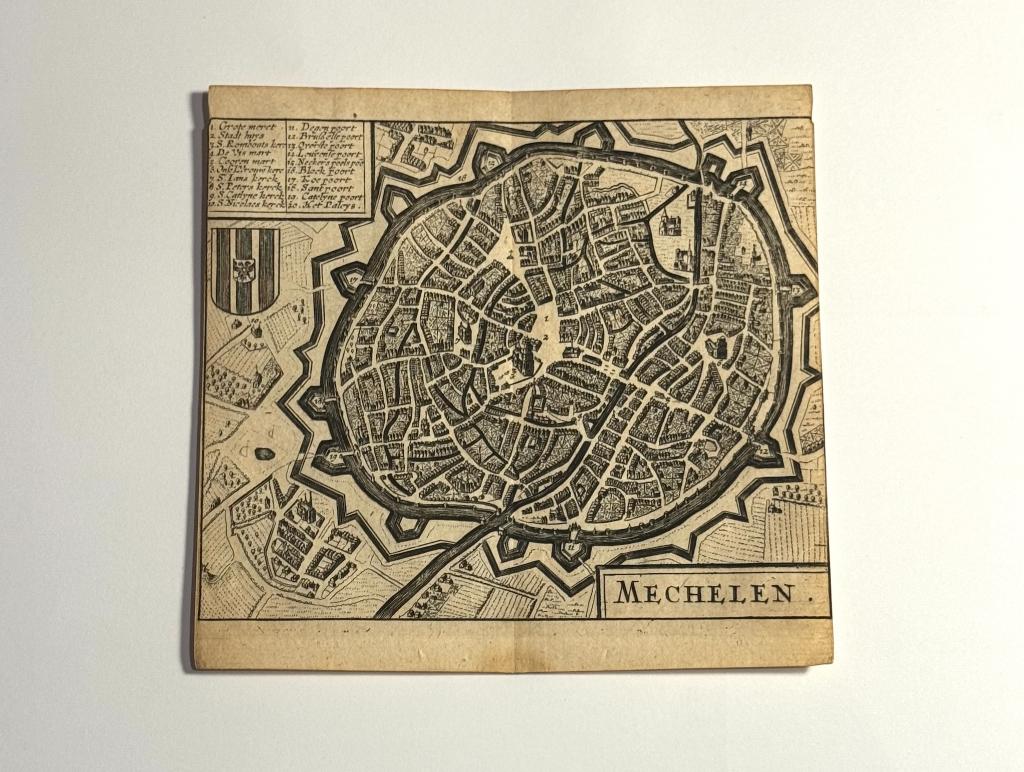 Mechelen kaart Guicciardini 17e eeuw, Antiek en Kunst, Kunst | Etsen en Gravures, Cartografie, Gravure, 1600 - 1699, Ophalen of Verzenden