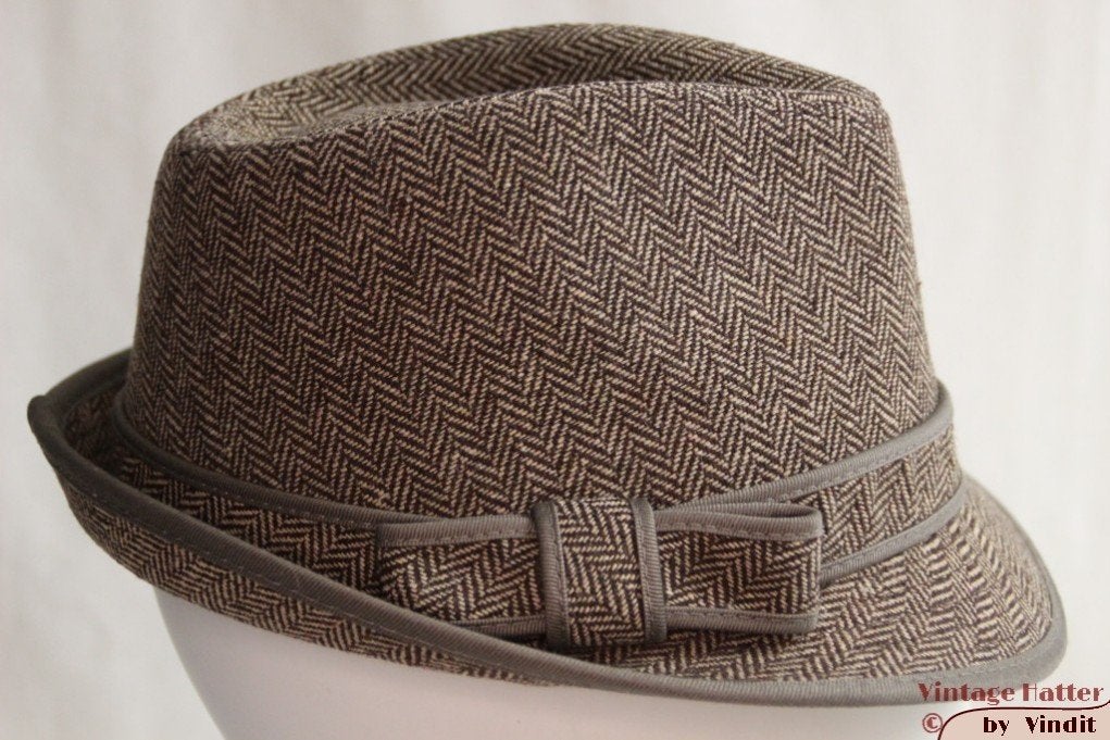 gleufhoed Trilby hoed bruin vissengraat 57 nieuw unisex, 56 of 57 cm (M, 7 of 7⅛ inch), Hoed, Hawkins, Nieuw