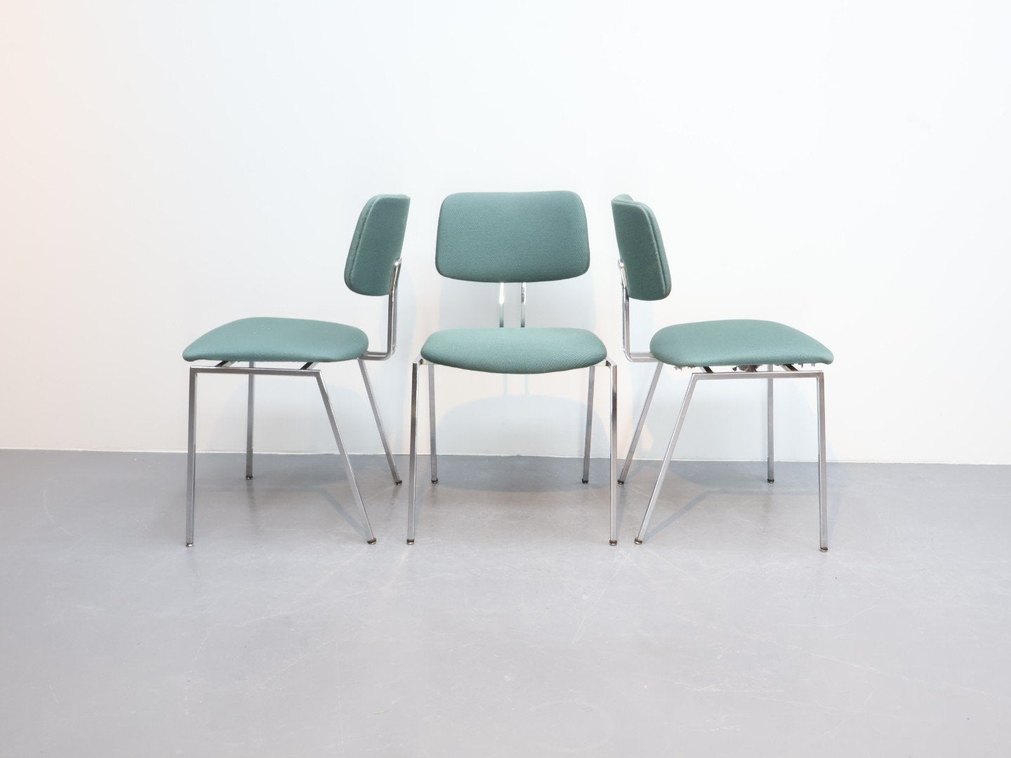 Set van 3 vintage stoelen buisframe groene stof, Ophalen, Gebruikt, Overige kleuren, Stof