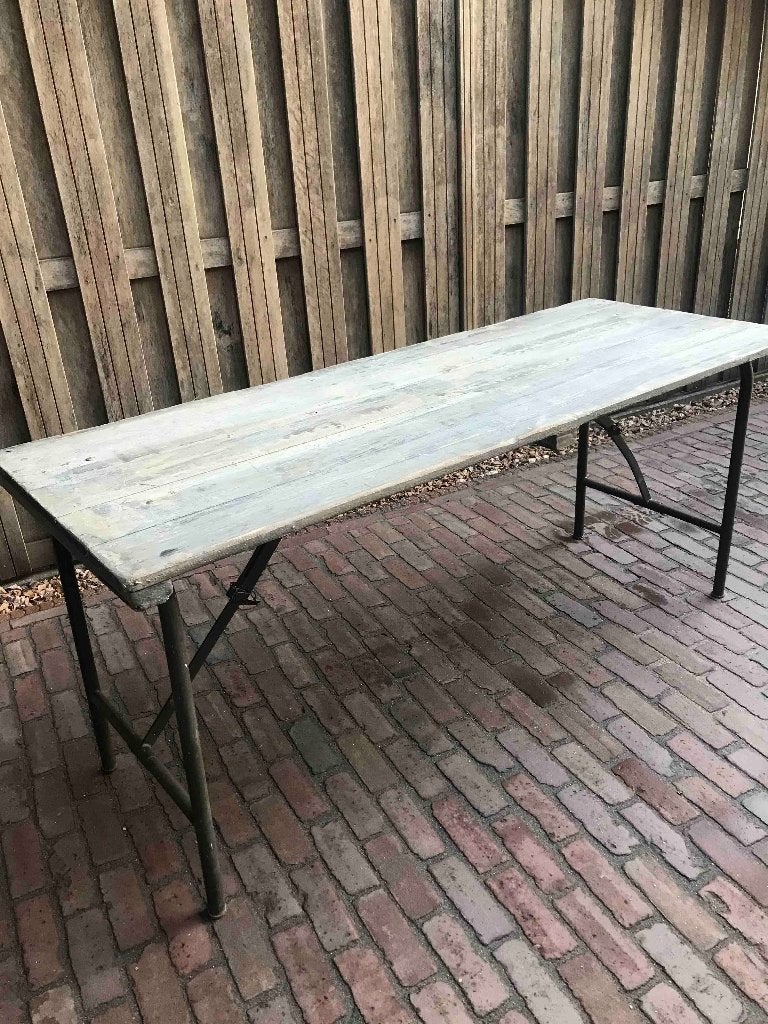 2 houten tafels en 1 houten bank, Ophalen, Gebruikt, Inklapbaar, Rechthoekig
