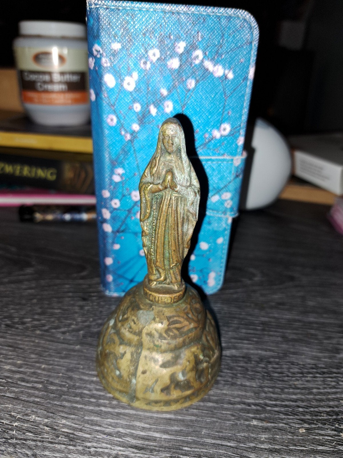 Antieke bronzen Mariabeeld bel - Uniek verzamelobject, Ophalen of Verzenden