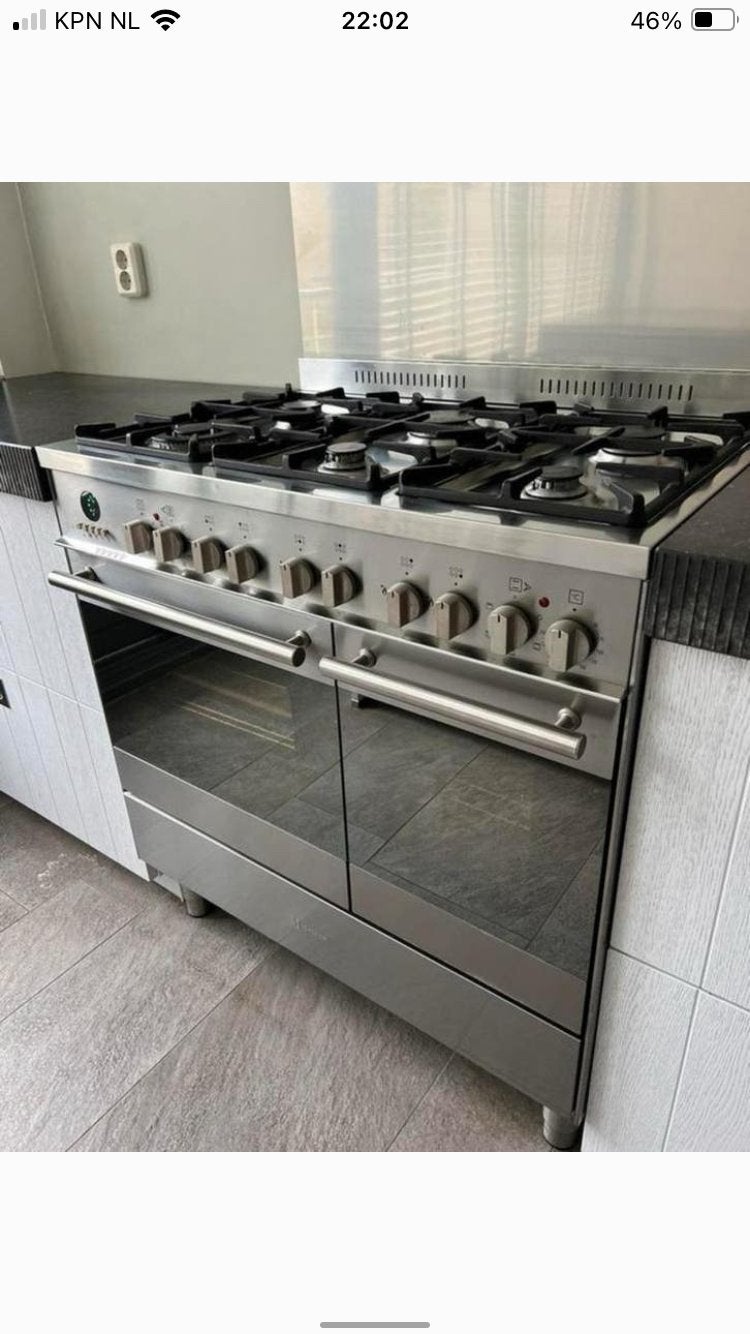 M-System Fornuis MFTD-96 IX - Gasfornuis met Dubbele Oven, Ophalen, 60 cm of meer, Grill, Zo goed als nieuw