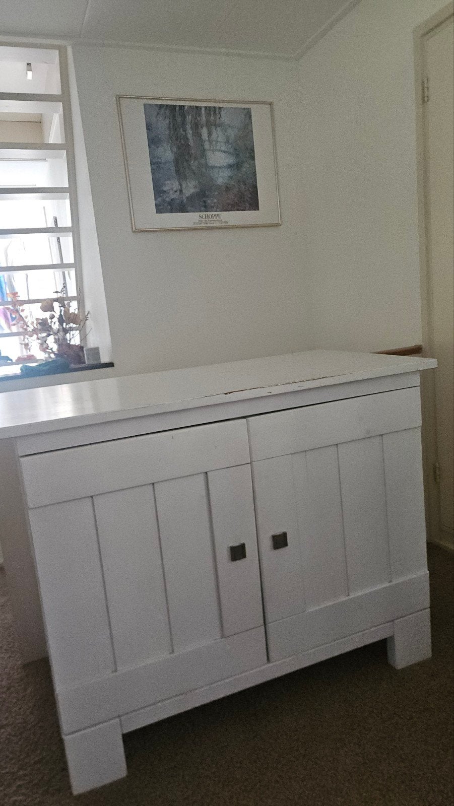 Landelijke witte commode met brocante charme, Ophalen, Gebruikt, 50 tot 70 cm, 100 cm of meer