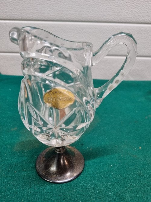 kristallen schenkkan met zilveren voet, Ophalen of Verzenden, 'T Olde Gre-j, Info@toldegrej.nl, Endepoelstraat 20f Didam