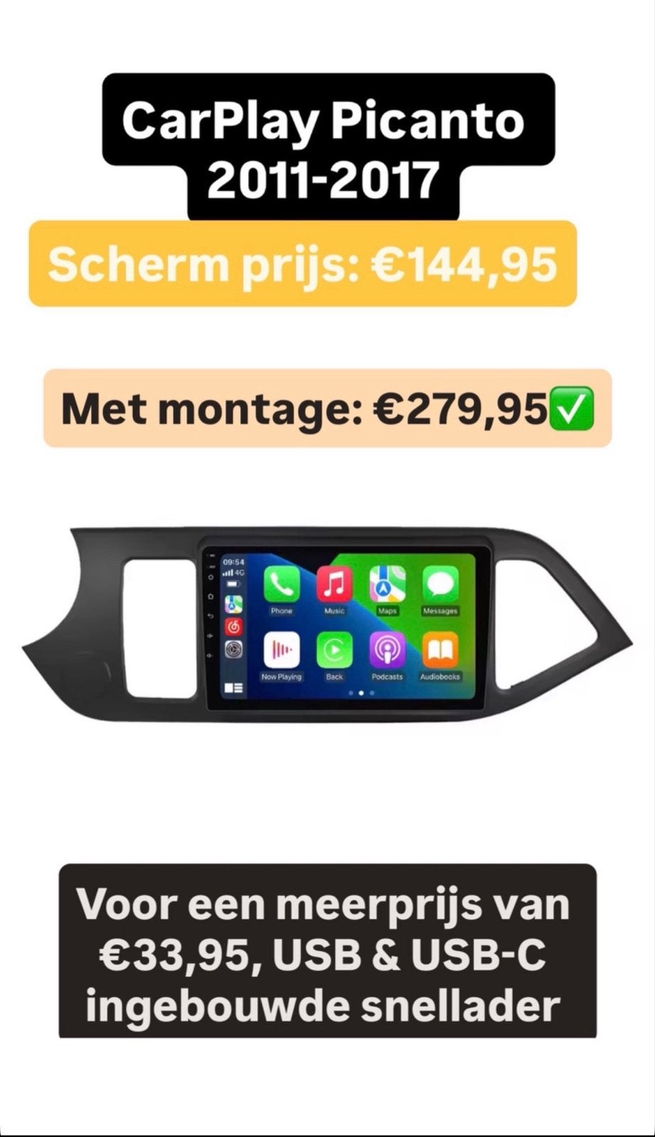Carplay Kia Picanto 2011-2017 met inbouwen, Auto diversen, Ophalen of Verzenden