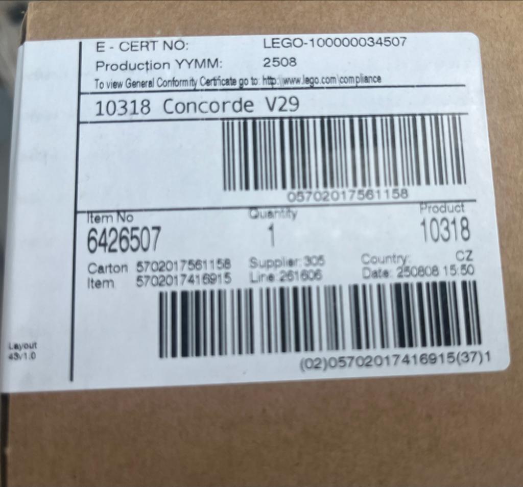 Nieuwe LEGO 10318 Concorde V29 - Ongeopend, Lego, Nieuw, Ophalen of Verzenden, Icons