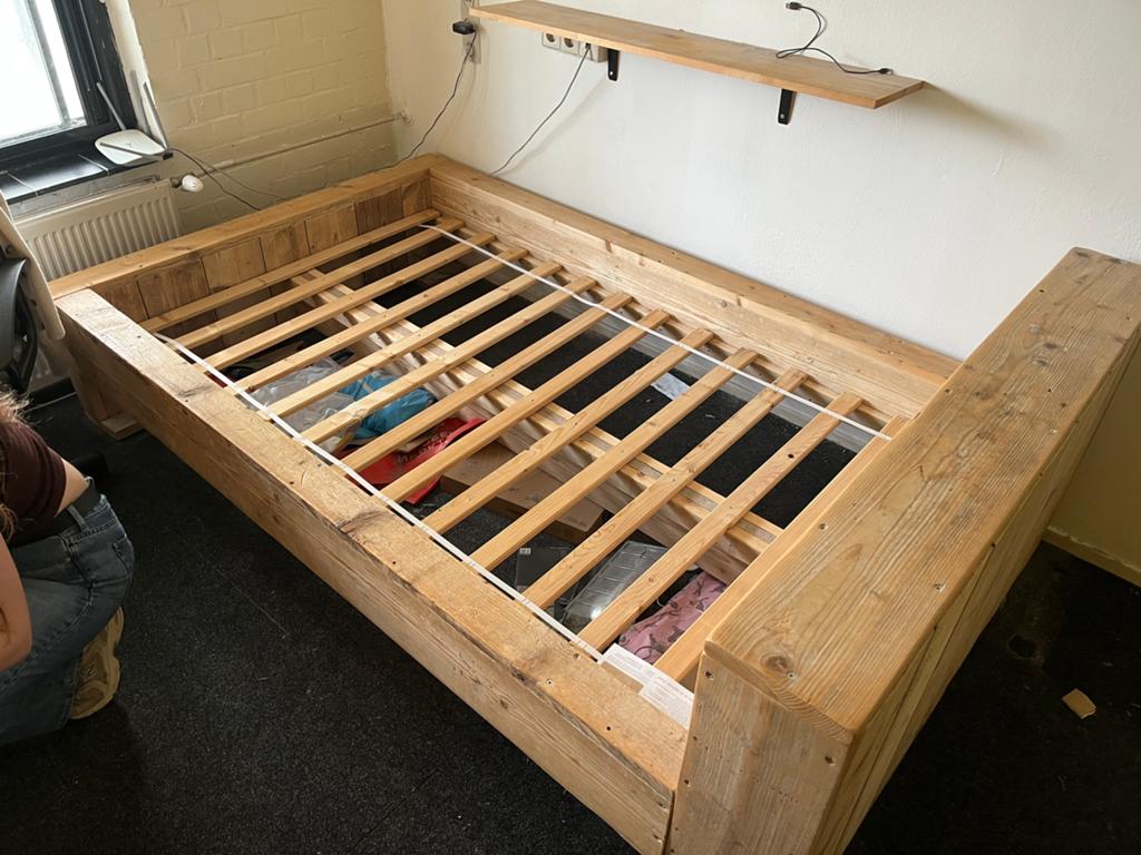 Steigerhout bed, 90 cm, Eenpersoons, Ophalen of Verzenden, Zo goed als nieuw
