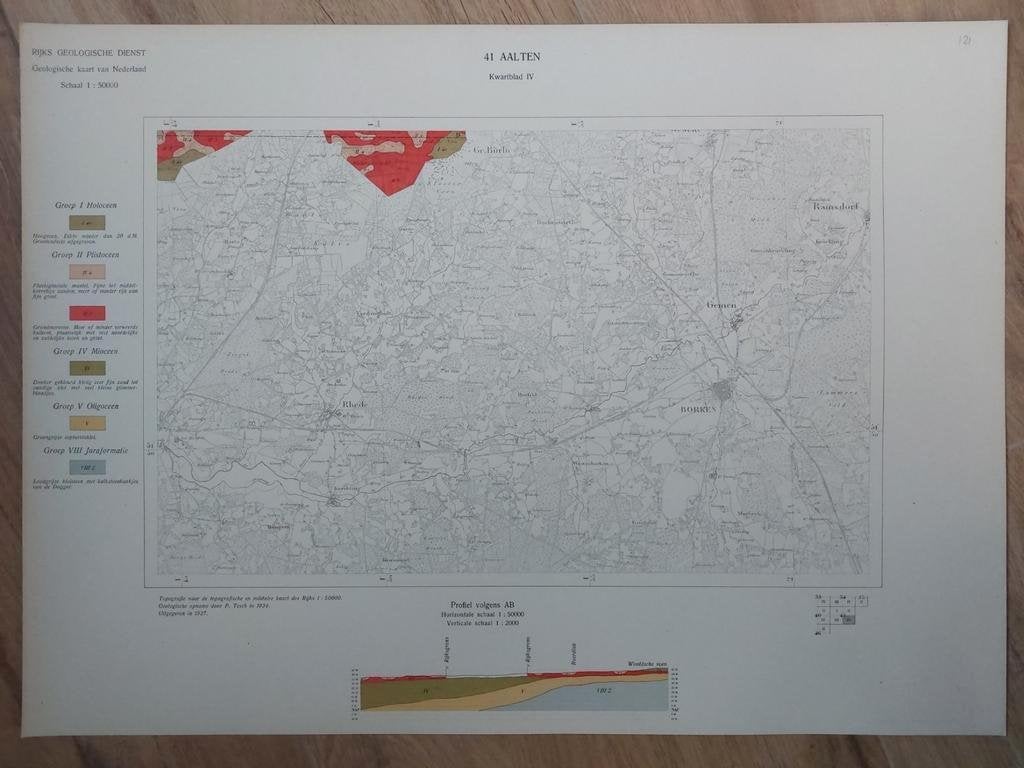 121 / Geologische kaart (1927) 41 Aalten e.o. kwartblad IV, 2000 tot heden, Ophalen of Verzenden, Nederland, Landkaart