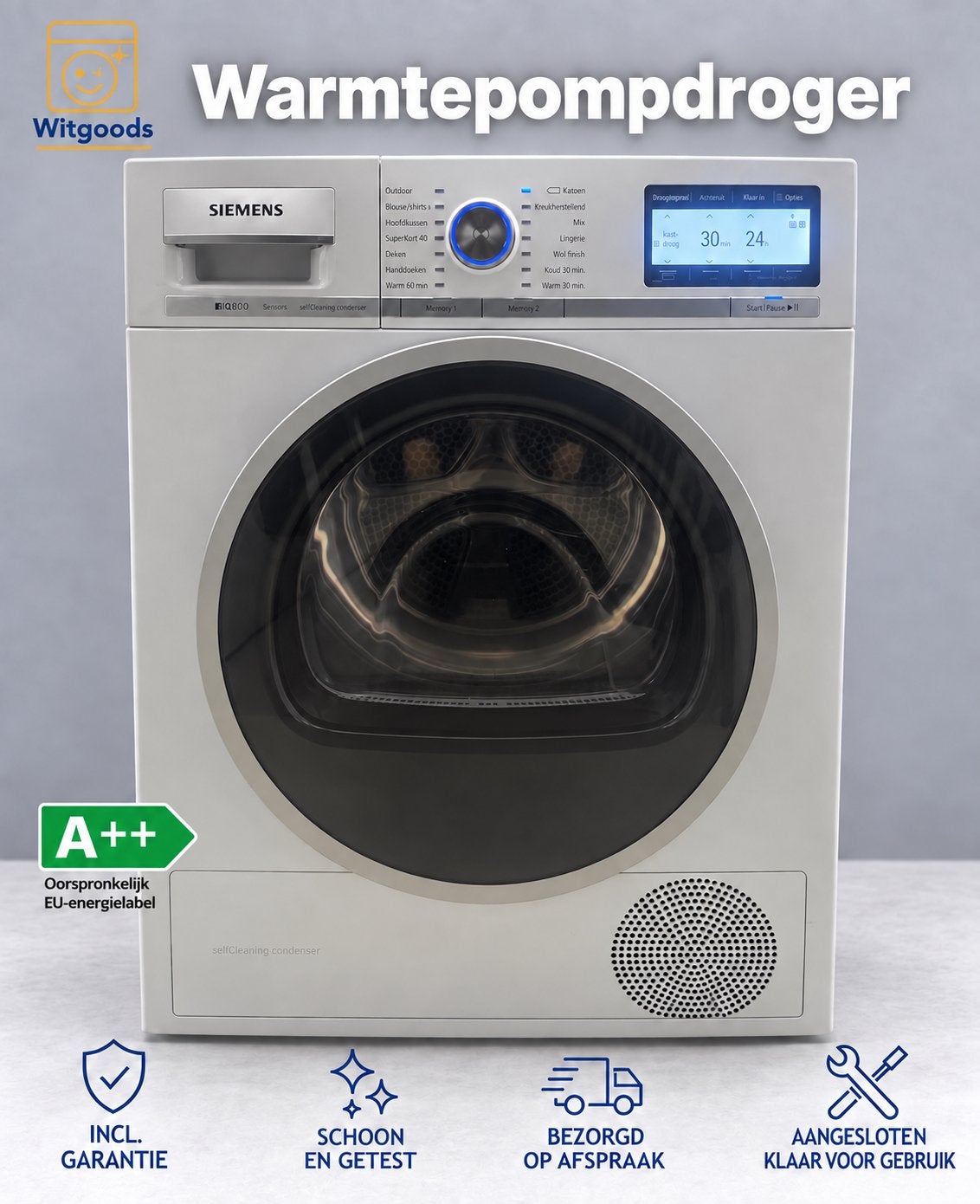 STRAKKE SIEMENS 8KG A++ WARMTEPOMPDROGER l6 MAANDEN GARANTIE