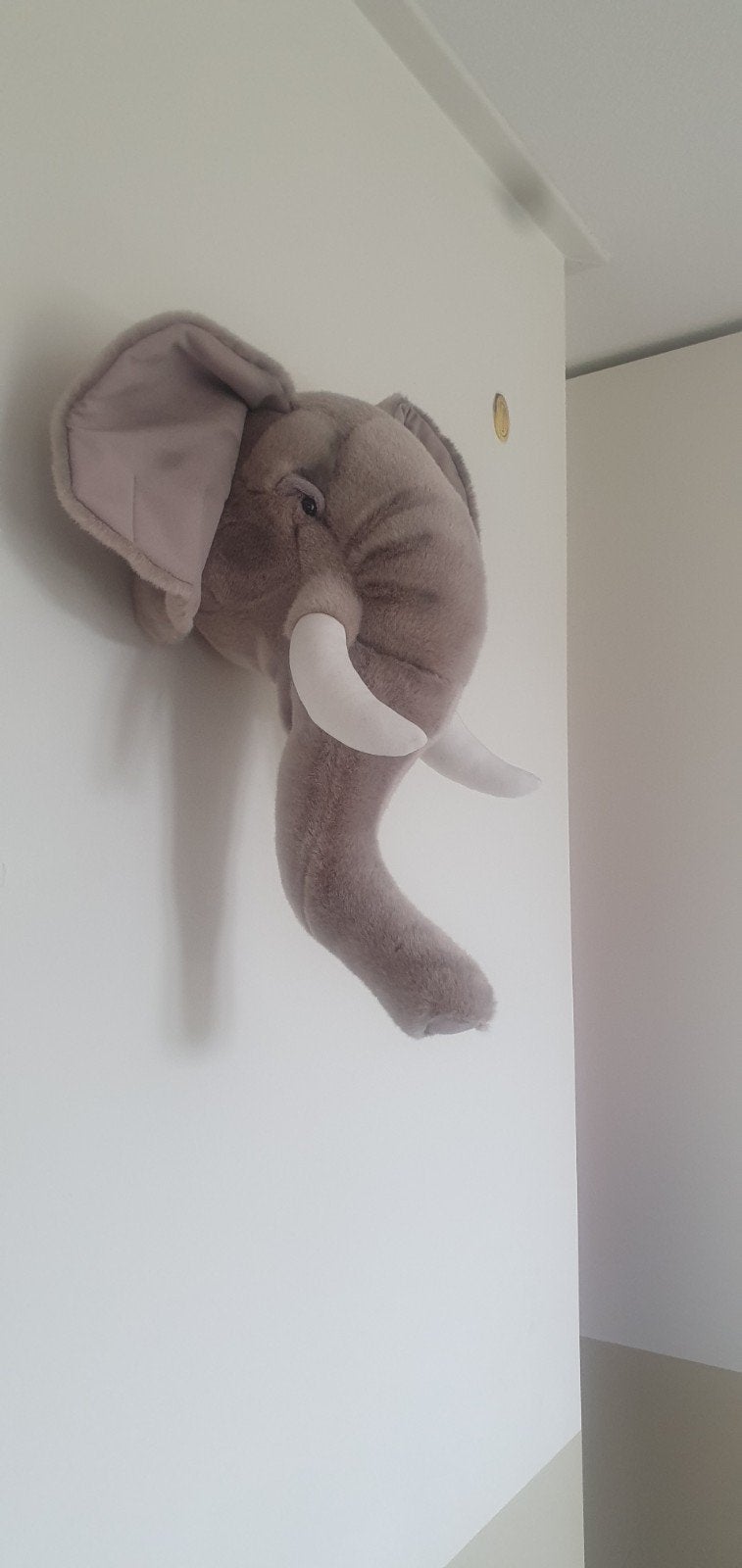 Pluche olifantenkop kinderkamer, Huis en Inrichting, Woonaccessoires | Overige, Ophalen of Verzenden, Zo goed als nieuw, Grijs