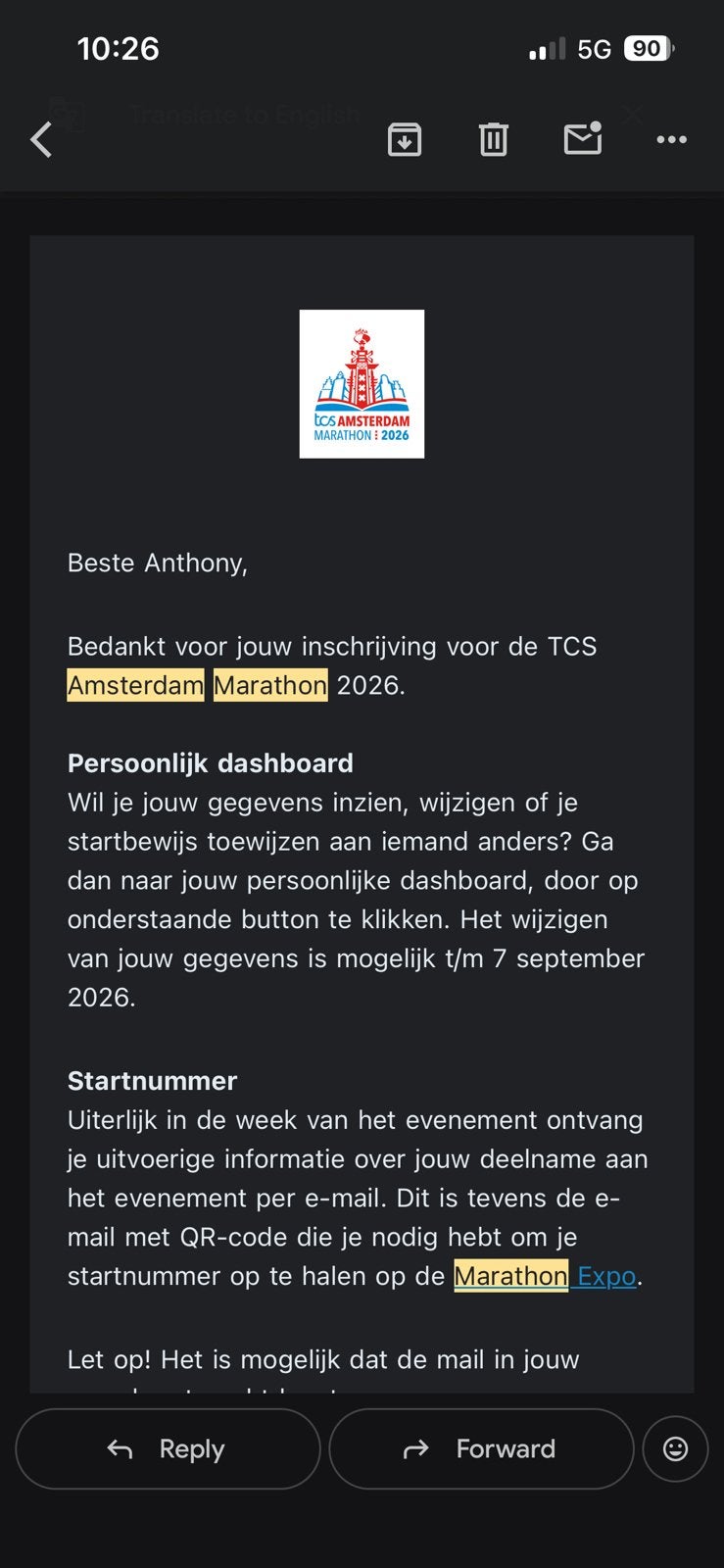 Marathon Amsterdam ticket start in stadium, Ophalen, Nieuw, Overige typen, Overige merken