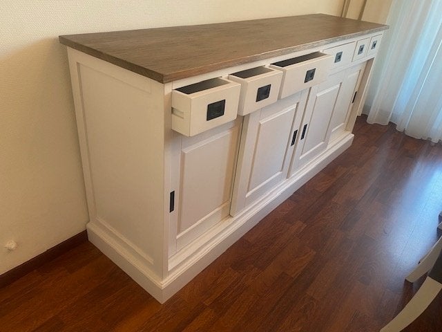 Dressoir teak hout / wit, Huis en Inrichting, Kasten | Dressoirs, Ophalen, Gebruikt, 150 tot 200 cm, Teakhout